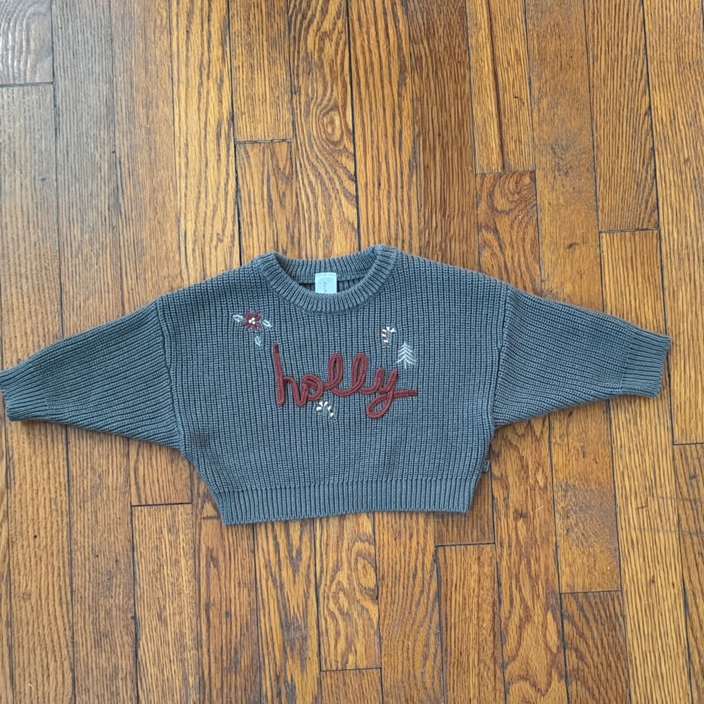 Holly Green baby Sweater with Embroidery